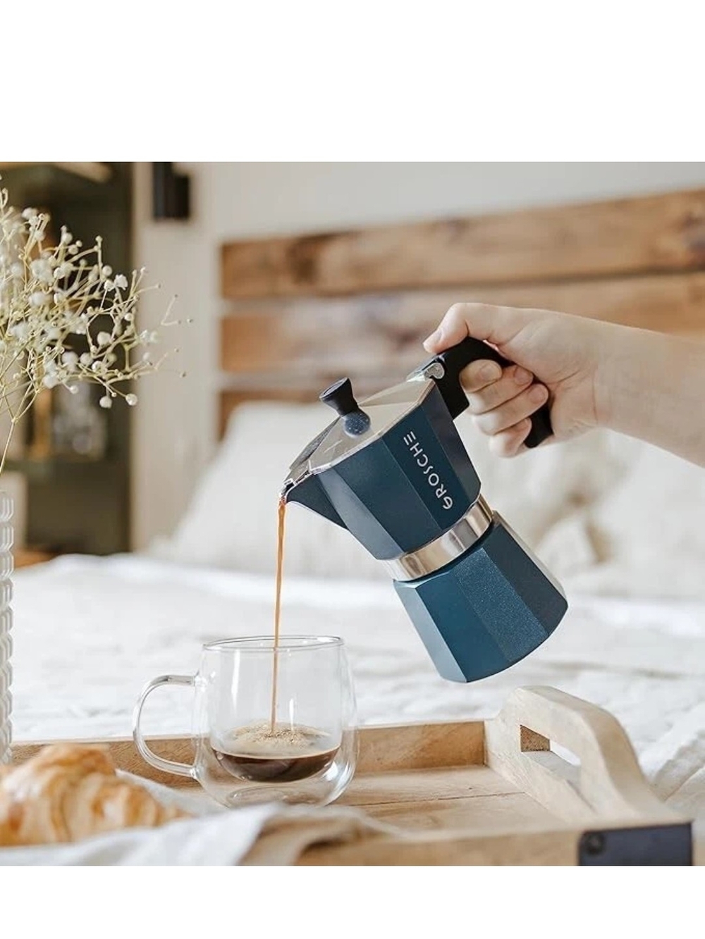 GROSCHE Milano Moka Pot Stovetop Espresso Perc Coffee Maker Portable Blue . New